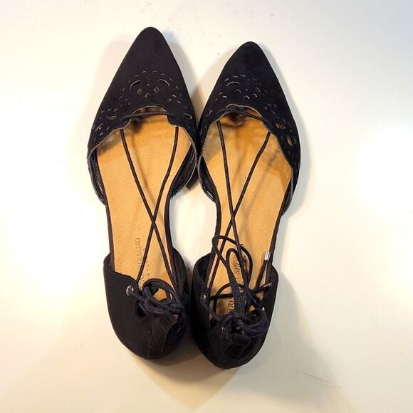 CHRISTIAN SIRIANO SUEDE LACE UP CUT OUT POINTED TOE FLAT SHOE - Picture 12 of 16